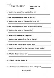 English Worksheet: Test about Great Britain