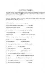 English worksheet: Confusing Words 1 plus Cards