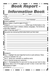 English Worksheet: Non Fiction Book Report and oral presentation