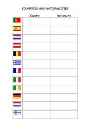 English worksheet: Countries and nationalities