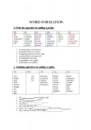 English worksheet: word formation