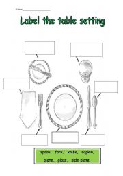 English Worksheet: table setting