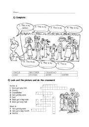 English Worksheet: family crossword and classification