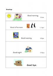 English Worksheet: Good morning, good afternoon, good evening, good night, good bye