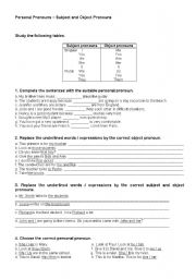 English Worksheet: Personal Pronouns