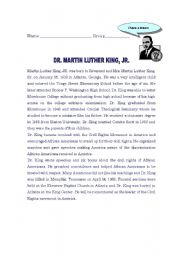 English Worksheet: Martin Luther King Jr