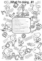 English Worksheet: What Im doing #1, Ing form- Alphabet