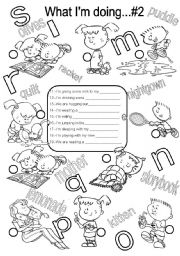 English Worksheet: What Im doing #2 - Ing form- Alphabet