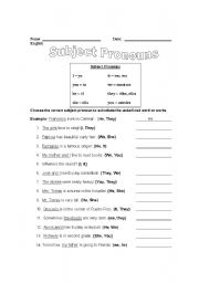 Subject Pronoun Worksheet