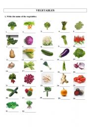 Vegetables worksheet