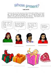 English Worksheet: Whose present? - Logic puzzle