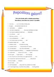 English Worksheet: Prepositions galore!!