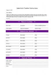 English worksheet: Substitute Template