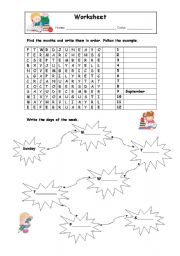 English Worksheet: Months of the year and days of the week