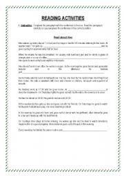 English worksheet: Reading Activities
