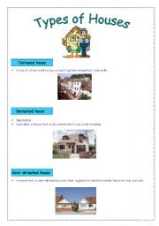 English Worksheet: The house -  Part 2.  (Types of houses)