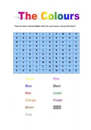 English Worksheet: Colours Wordsearch