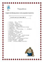 English worksheet: prepositions