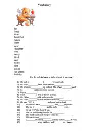English worksheet: Vocabulary / to have / to be