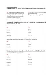 English worksheet: difference in spellin american - british English