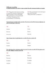 English Worksheet: difference in spellin american - british English