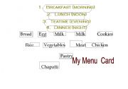 English Worksheet: Menu Card