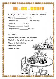 English Worksheet: PREPOSITONS - WRITE IN - ON - UNDER