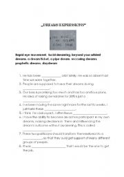 English worksheet: DREAMS EXPRESSIONS