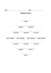 English Worksheet: Writing a Diamante Poem