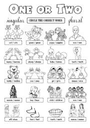 English Worksheet: One or Two - plurals