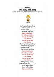 English worksheet: The busy bee