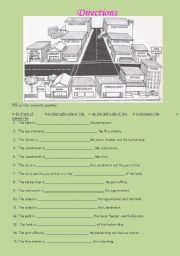 English Worksheet: PLACES IN TOWN (MAP) TELLING THE DIRECTIONS