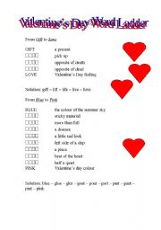 English Worksheet: Valentines Day Word Ladder
