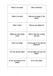 English worksheet: wh question cards for verb to be