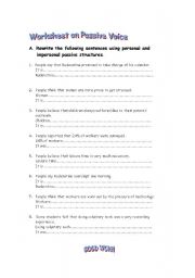 English Worksheet: Worksheet on Personal/Impersonal Passive