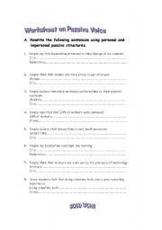 Worksheet on Personal/Impersonal Passive