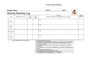 English worksheet: Weekly Reading Log