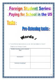 English Worksheet: Paying for school in the US (foreign students): Project (8 pages)