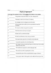 English Worksheet: fact or opinion