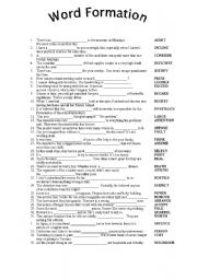 English Worksheet: !!! WORD  FORMATION 35 sentences !!! THE KEY INCLUDED :) 
