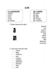 English Worksheet: A/AN. - PLURALS