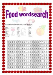 English Worksheet: food wordsearch
