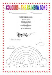 English Worksheet: COLOURS - THE RAINBOW SONG