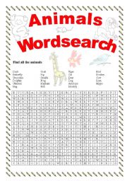 Animal wordsearch