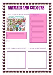 English Worksheet: ANIMALS AND COLOURS