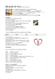 English Worksheet: Because of You - Kelly Clarkson