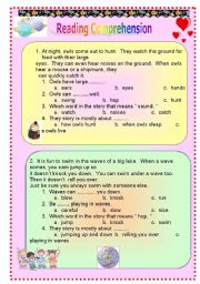 English Worksheet: reading comprehension