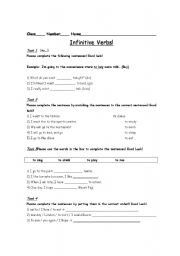 English Worksheet: Infinitive verbs