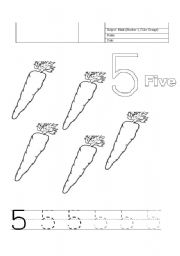 English worksheet: tracing number 5 