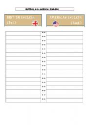 English Worksheet: British and American English